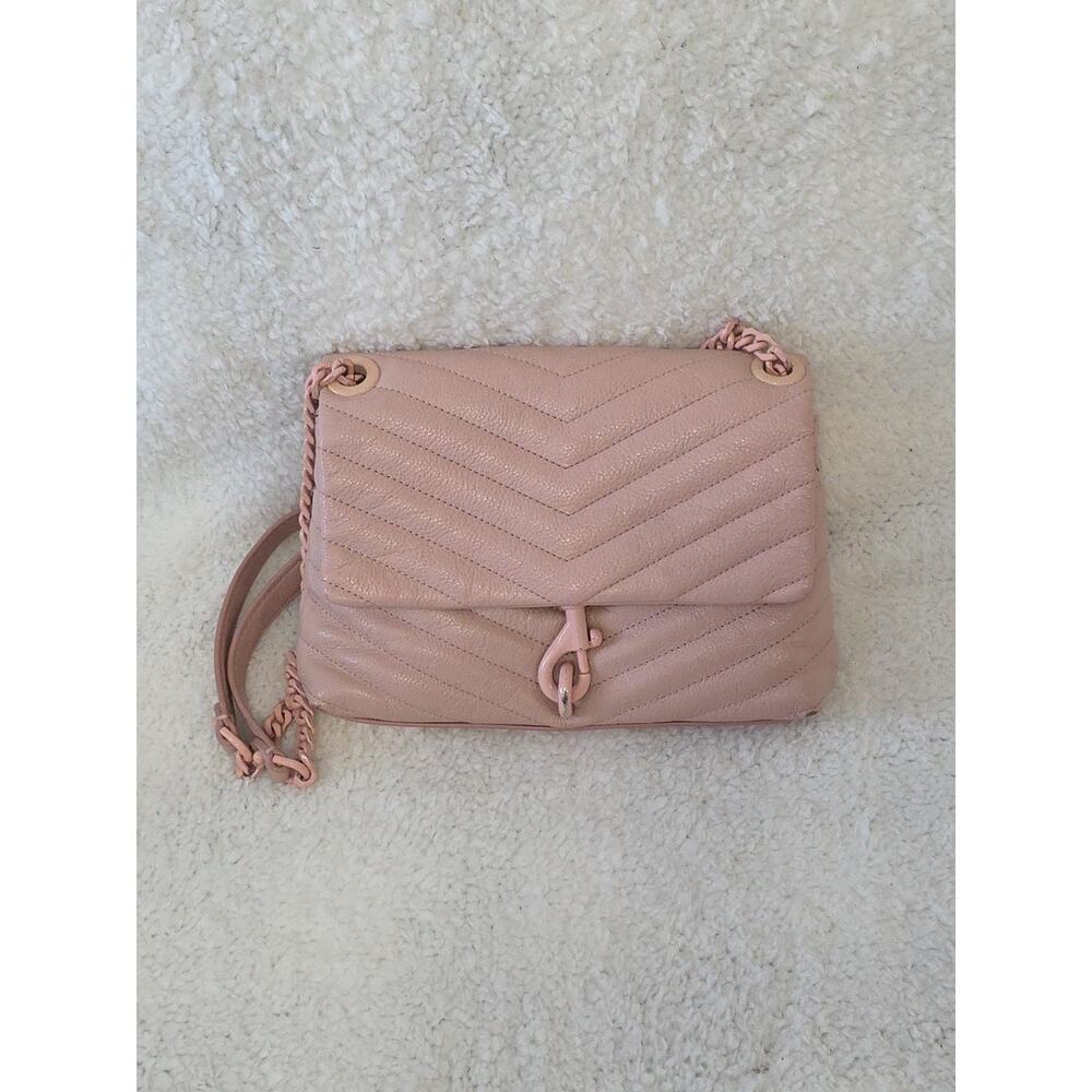 Rebecca Minkoff Edie Flap Shoulder Bag Chevron Quilted Leather Ballet Pink Color